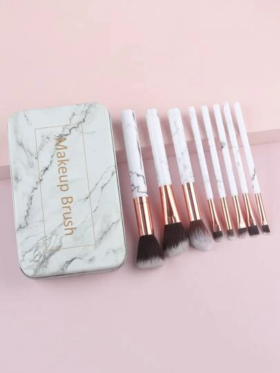 Shein - Marble Pattern Makeup Brush Set 8Pcs