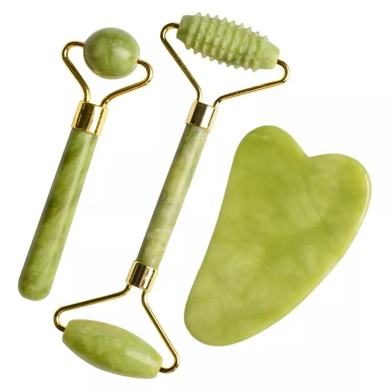 Loveliness - Jade Roller For Face-3 In 1 Kit With Facial Massager Tool